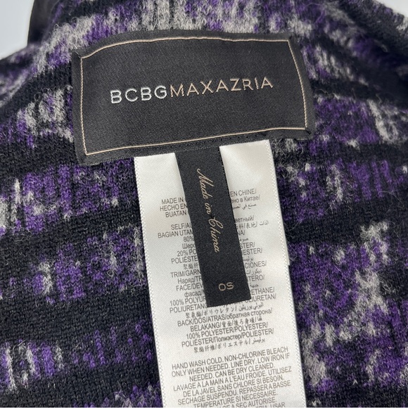 BCBG MAXAZRIA Cape Wrap Shawl Black Gray Purple W/Leather Trim Winter Travel OS - Picture 3 of 11